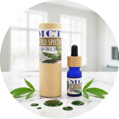 CBD+CBDA öljy 24% RAW FULL SPECTRUM lähikuva — korkeavahvainen käsittelemätön täysspektri hamppu-ravintolisä CBDITALY