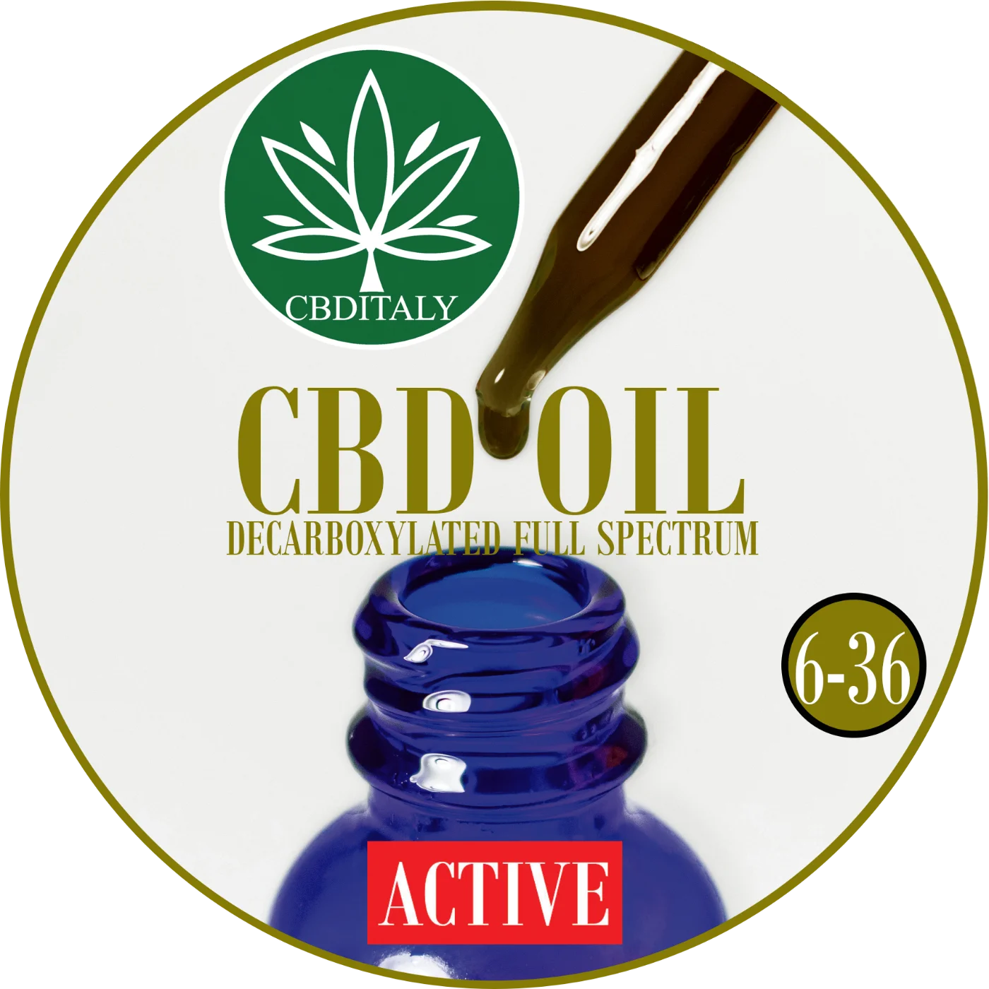 CBDITALY CBD Oil Active декарбоксилированное масло полного спектра синий стеклянный флакон с капельницей, концентрация 6-36